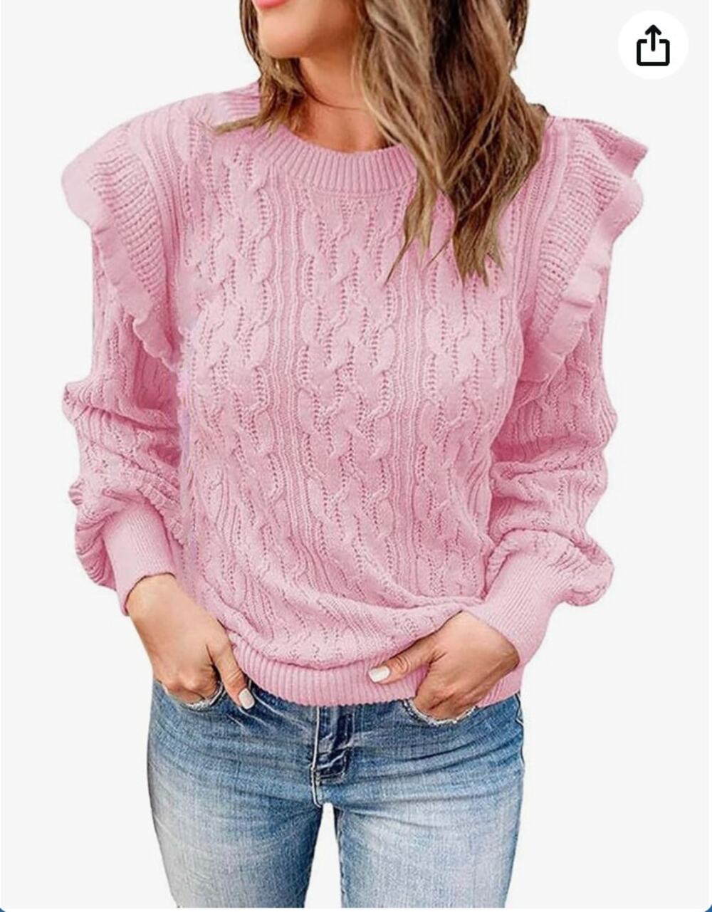 Crown & Ivy Meadow Pink Cable Knit Ruffle Sweater Fairy Kei Cottagecore Small